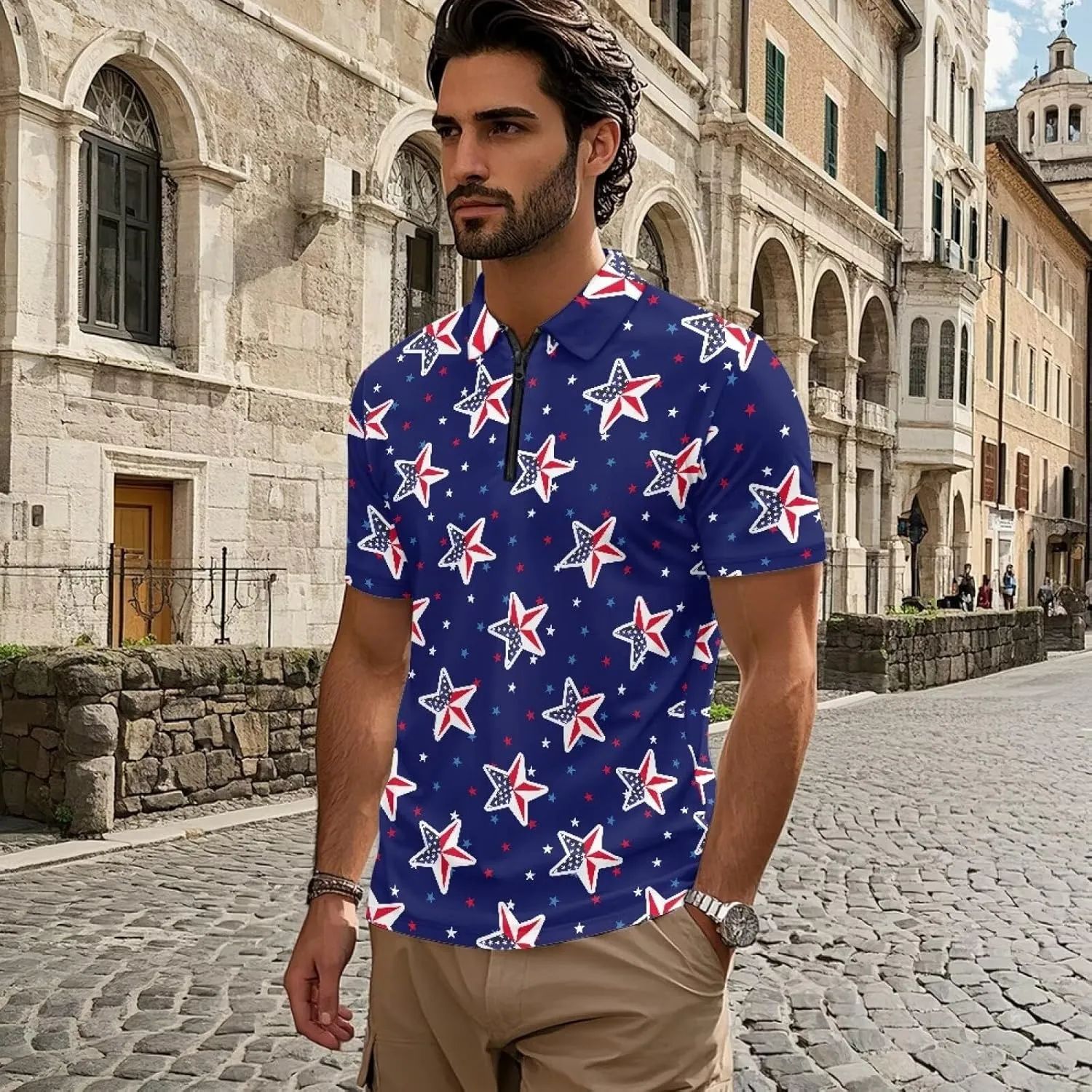 Men's Short Sleeve Shirt Zipper Collar Golf Shirt Summer Quick Dry Athletic Tops Slim Fit Sports Tennis Shirts