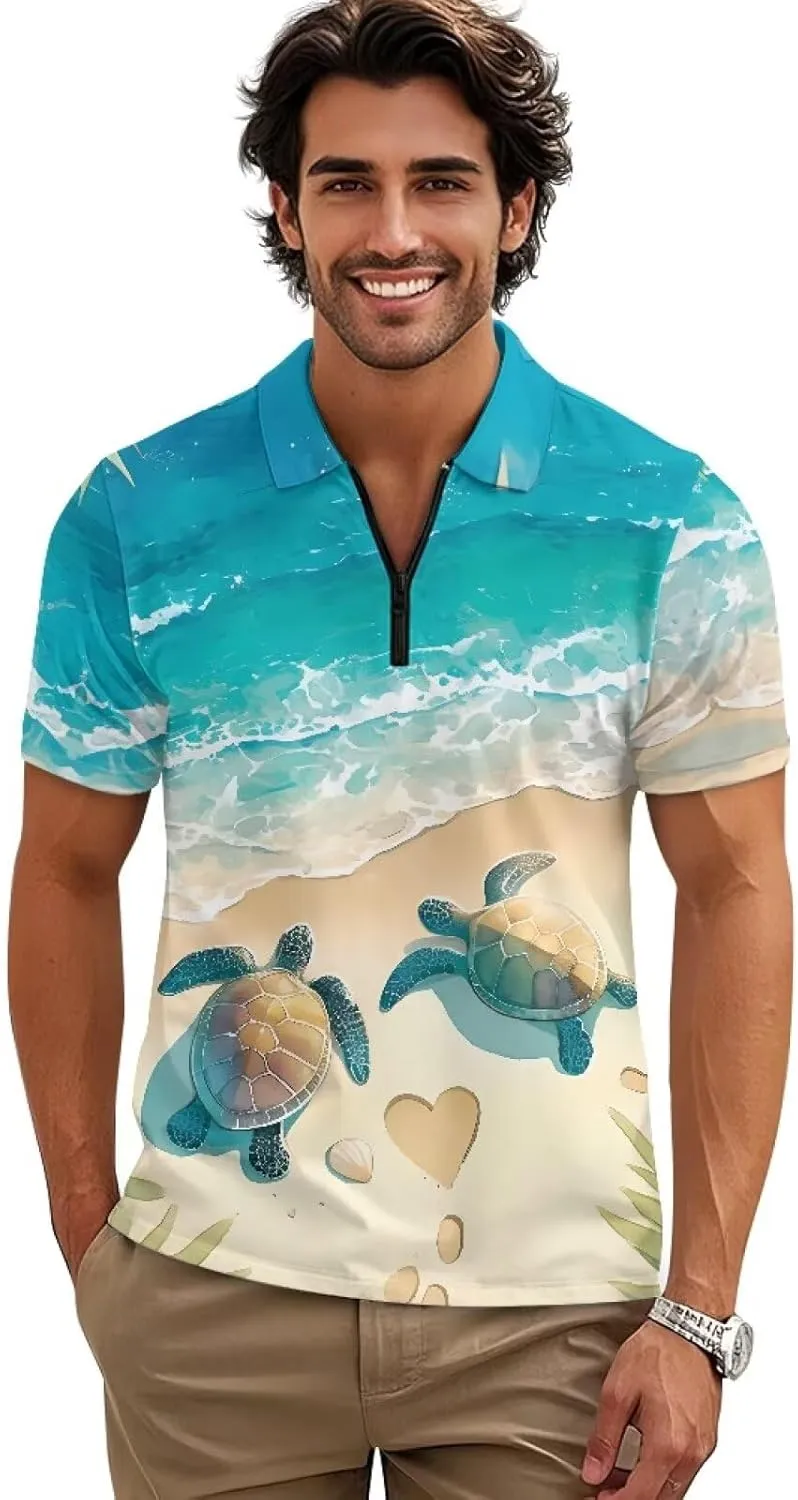 Men's Short Sleeve Shirt Zipper Collar Golf Shirt Summer Quick Dry Athletic Tops Slim Fit Sports Tennis Shirts