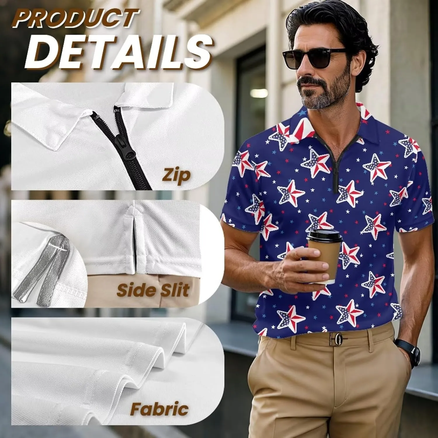 Men's Short Sleeve Shirt Zipper Collar Golf Shirt Summer Quick Dry Athletic Tops Slim Fit Sports Tennis Shirts