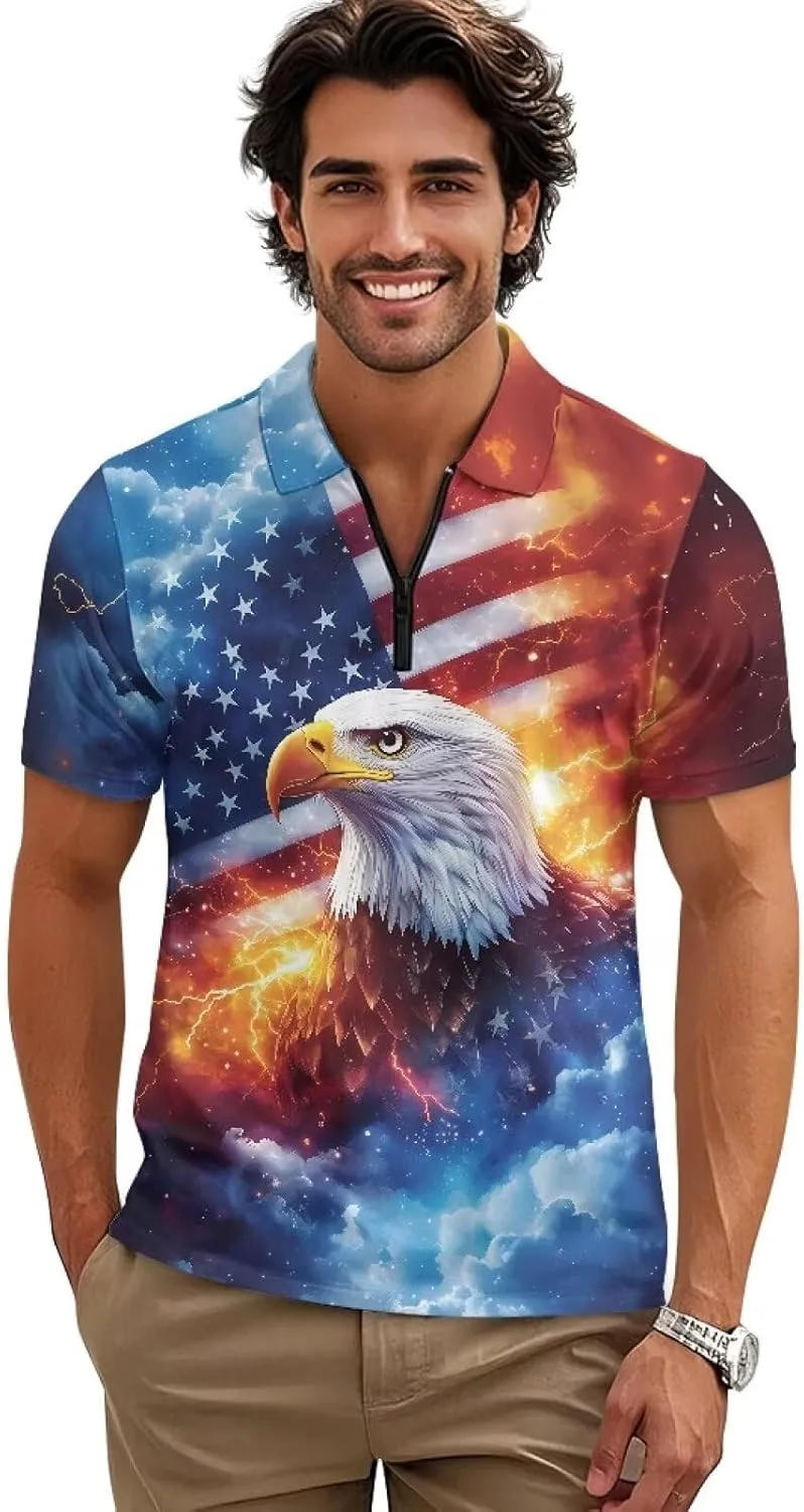 Men's Short Sleeve Shirt Zipper Collar Golf Shirt Summer Quick Dry Athletic Tops Slim Fit Sports Tennis Shirts