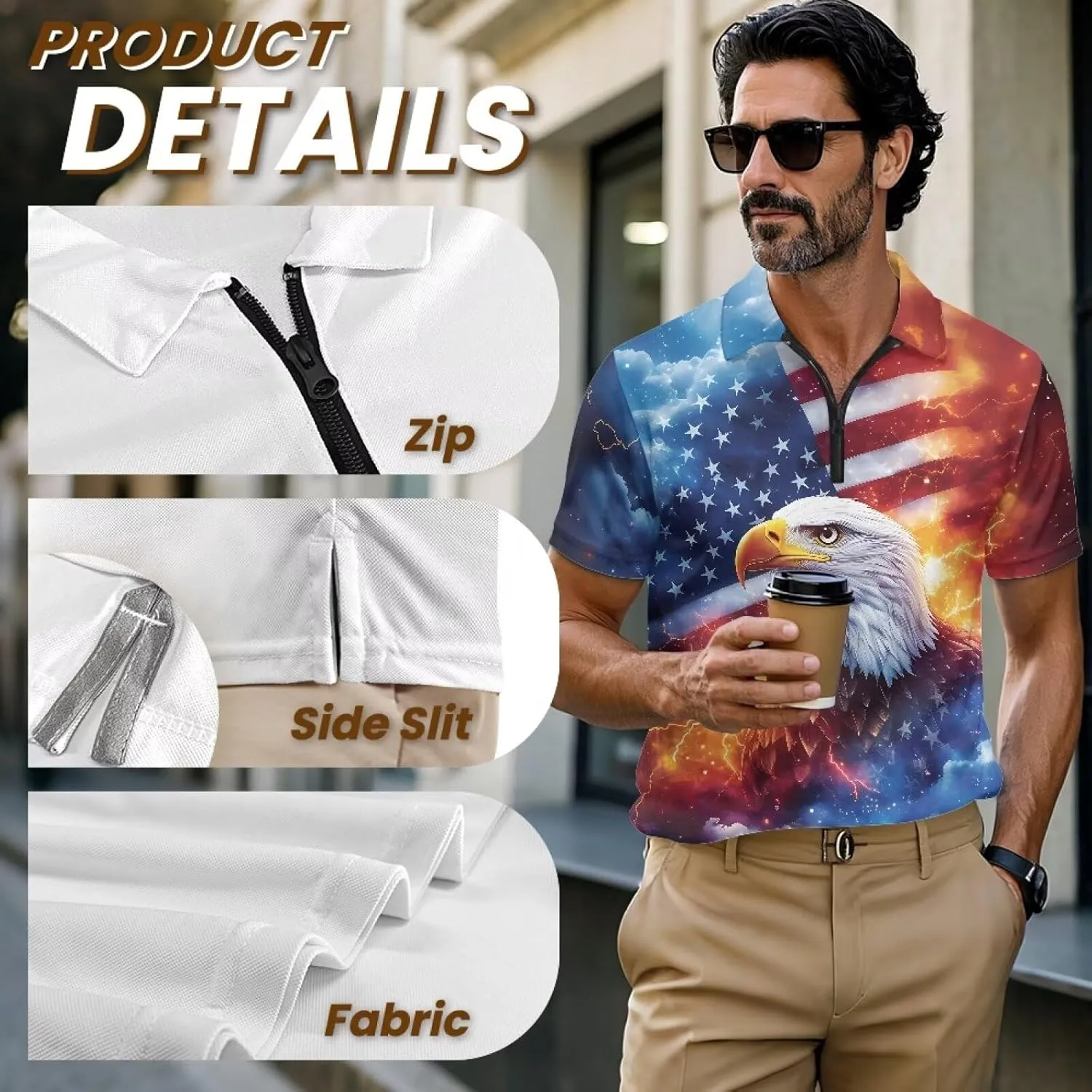 Men's Short Sleeve Shirt Zipper Collar Golf Shirt Summer Quick Dry Athletic Tops Slim Fit Sports Tennis Shirts