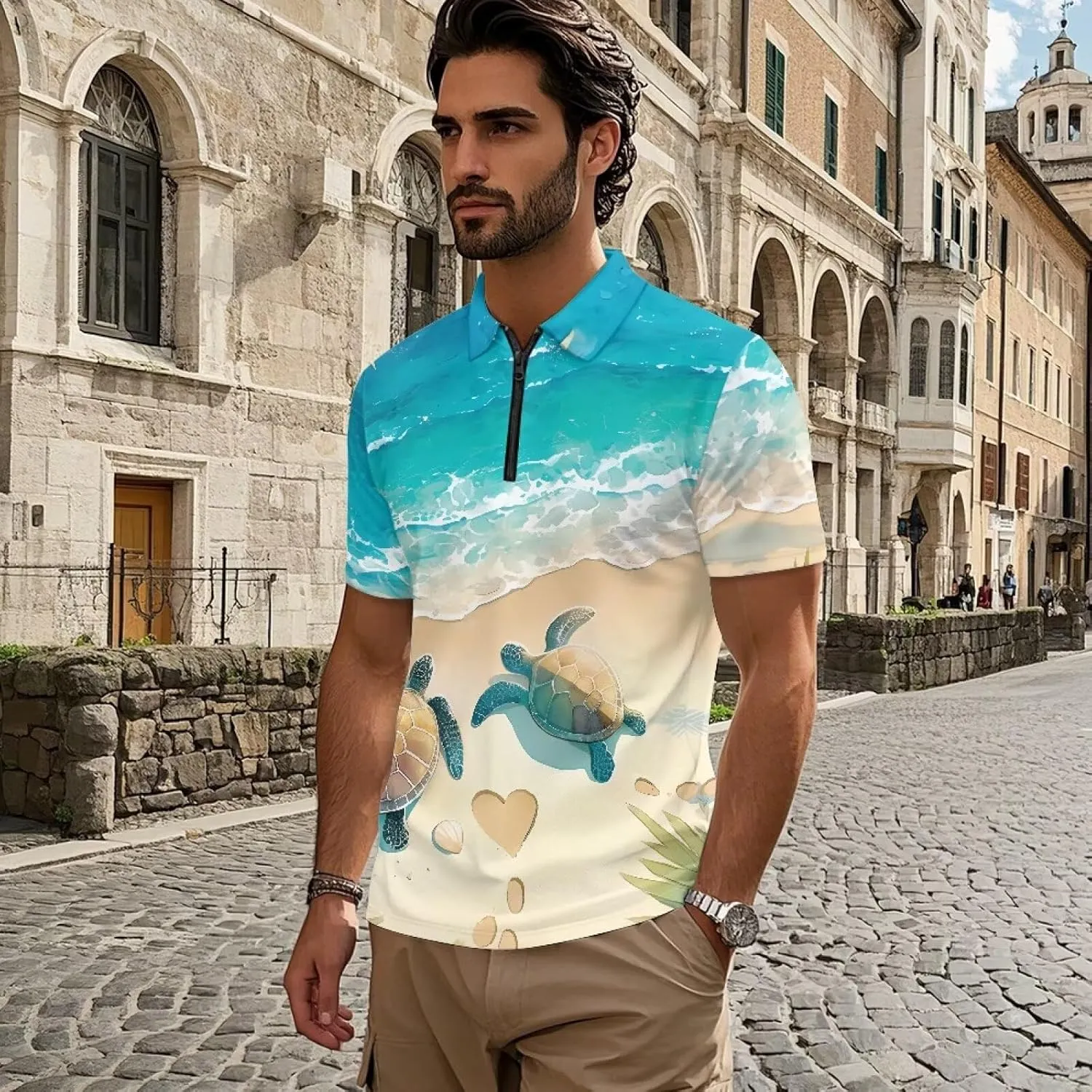 Men's Short Sleeve Shirt Zipper Collar Golf Shirt Summer Quick Dry Athletic Tops Slim Fit Sports Tennis Shirts