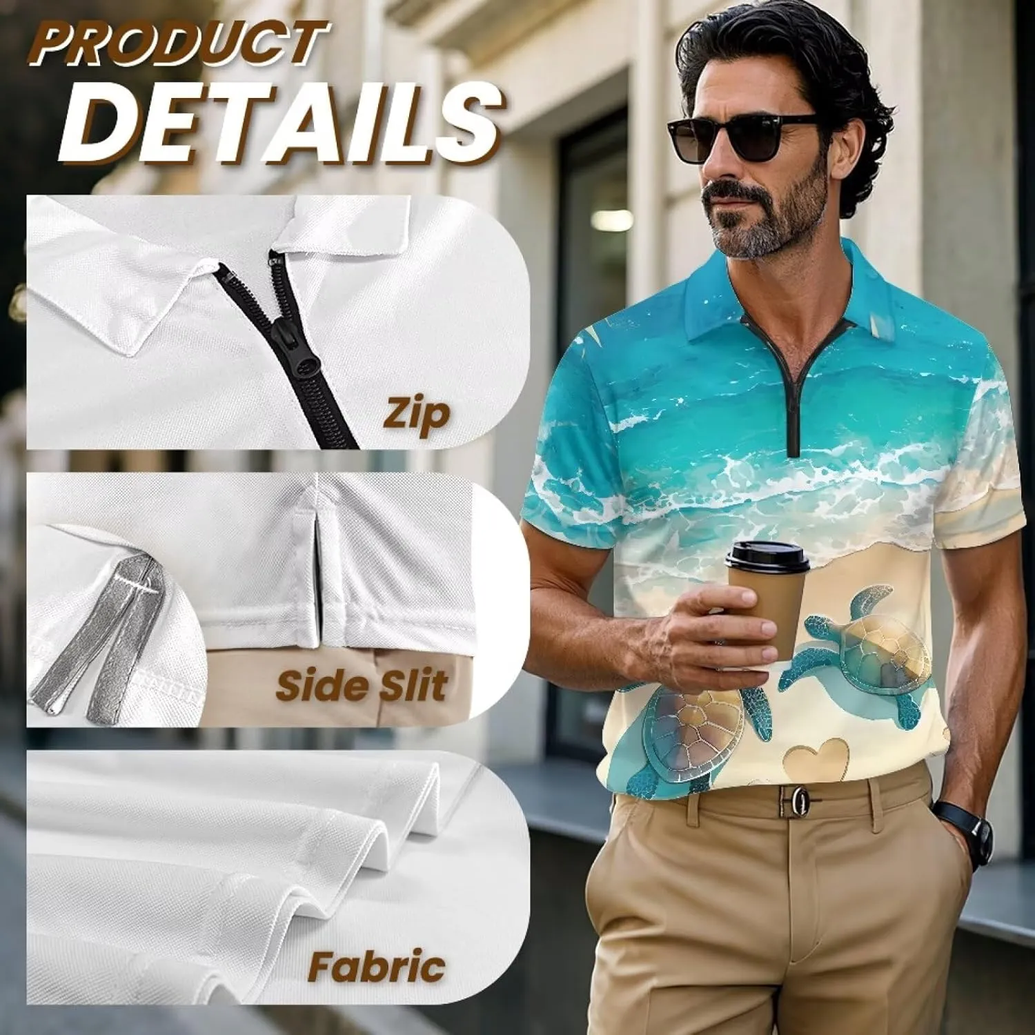 Men's Short Sleeve Shirt Zipper Collar Golf Shirt Summer Quick Dry Athletic Tops Slim Fit Sports Tennis Shirts