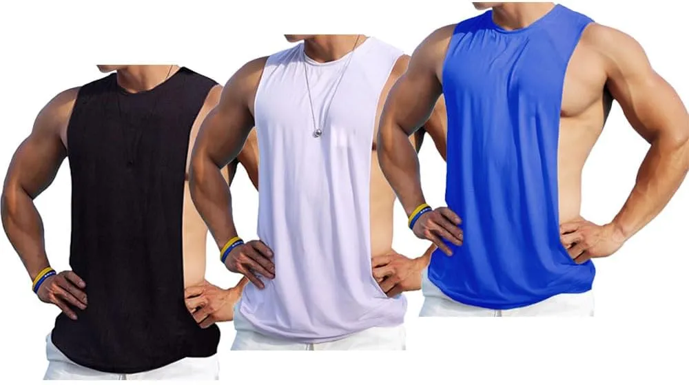 Men's Sleeveless Muscle Stringer Tank Top Cut Open Gym Training Bodybuilding Vest Shirts