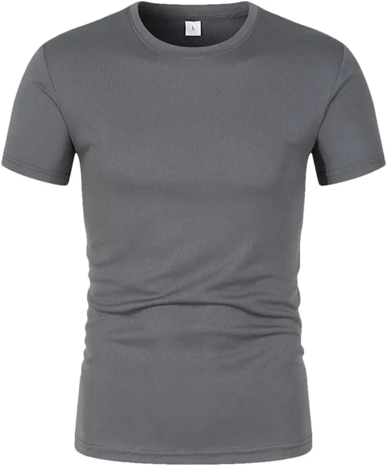 Men's Summer Casual White Crew Neck Short Sleeve T-Shirt Breathable Quick Dry Gym Soccer
