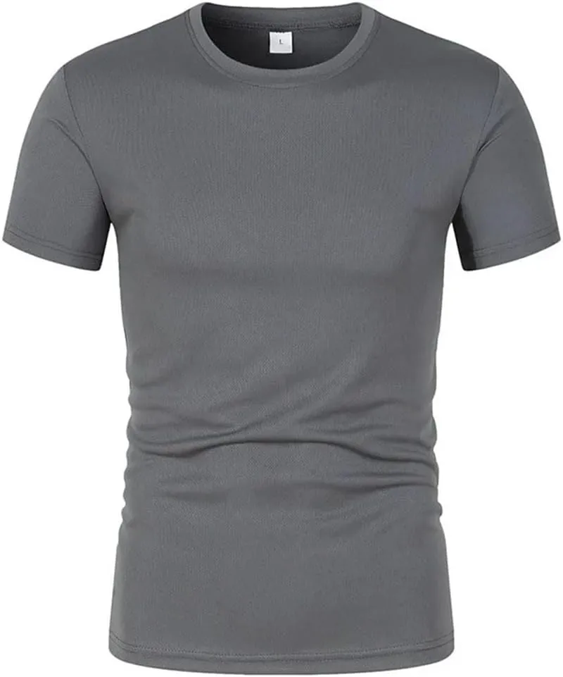 Men's Summer Casual White Crew Neck Short Sleeve T-Shirt Breathable Quick Dry Gym Soccer