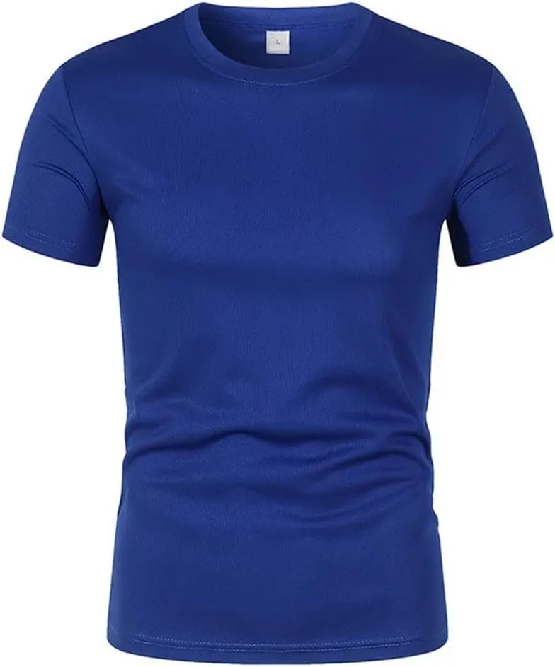Men's Summer Casual White Crew Neck Short Sleeve T-Shirt Breathable Quick Dry Gym Soccer