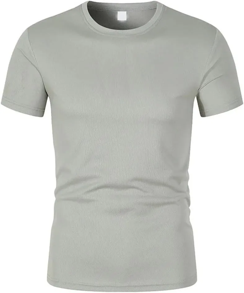 Men's Summer Casual White Crew Neck Short Sleeve T-Shirt Breathable Quick Dry Gym Soccer