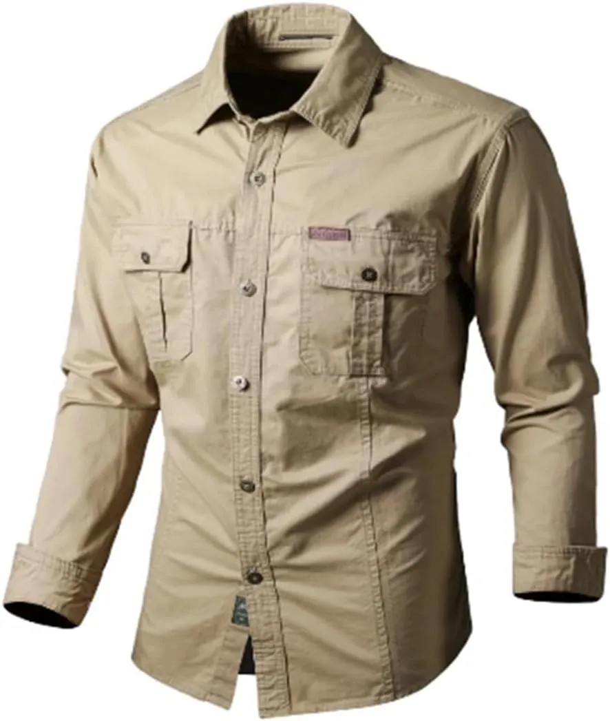 Men's Summer Mesh Breathable Long Sleeve Multi-Pocket Work Shirt Quick Dry Hiking Fishing Shirt