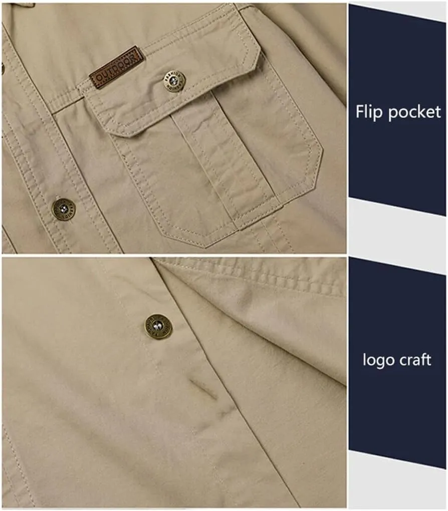 Men's Summer Mesh Breathable Long Sleeve Multi-Pocket Work Shirt Quick Dry Hiking Fishing Shirt