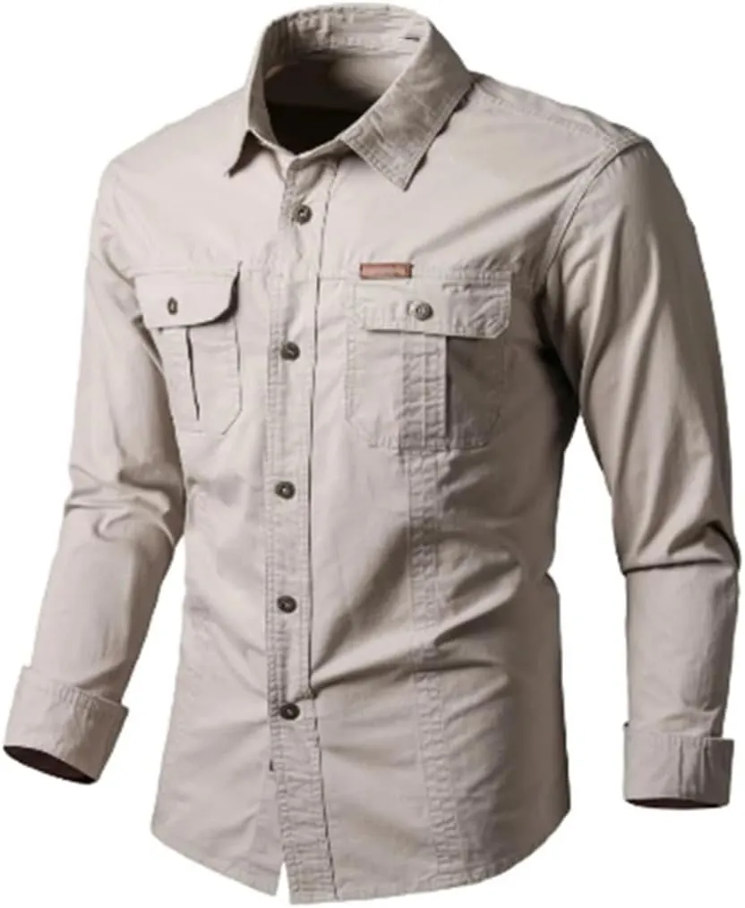 Men's Summer Mesh Breathable Long Sleeve Multi-Pocket Work Shirt Quick Dry Hiking Fishing Shirt