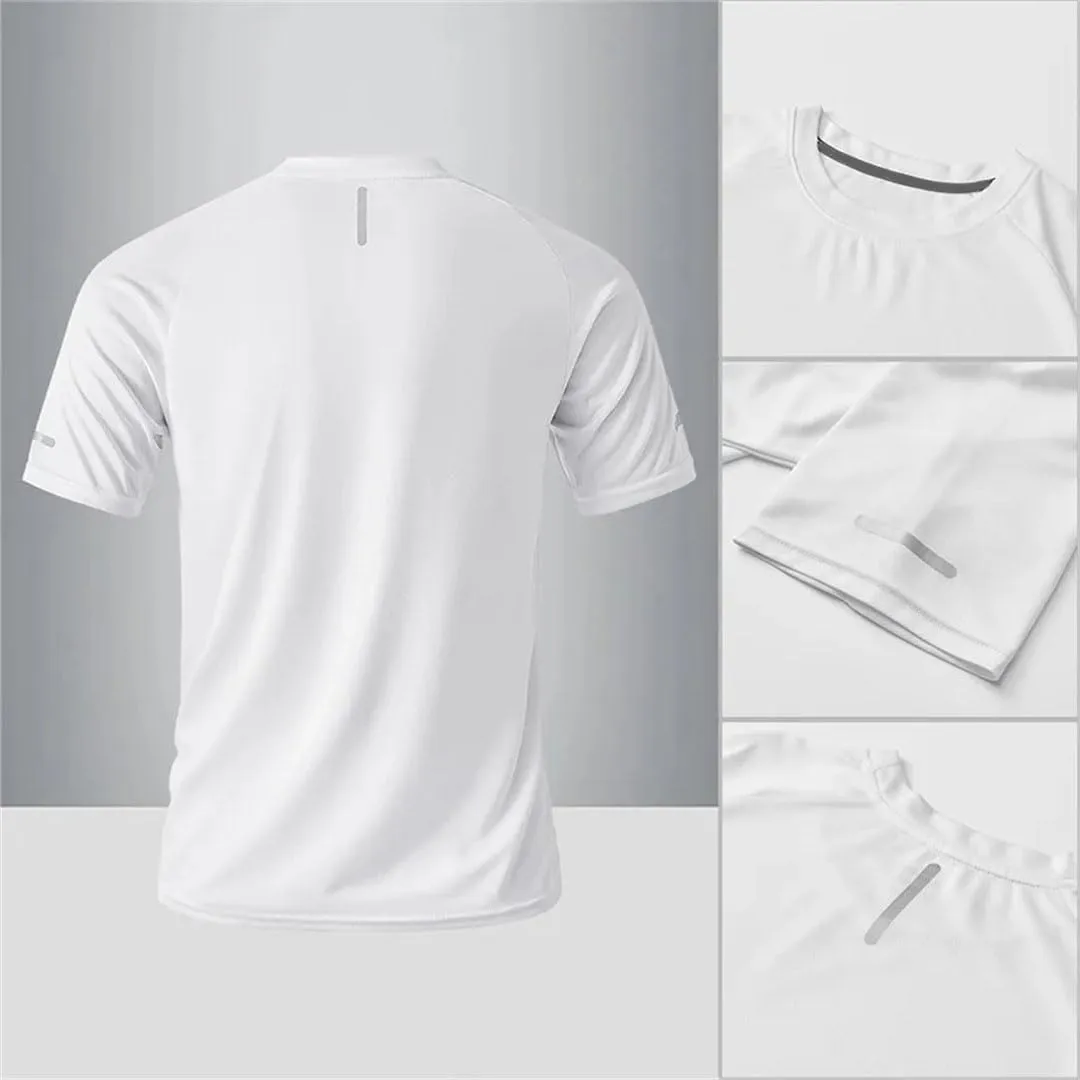 Mens Summer Sports Quick Dry T-Shirt Reflective Workout Running Shirt Breathable Moisture Wicking
