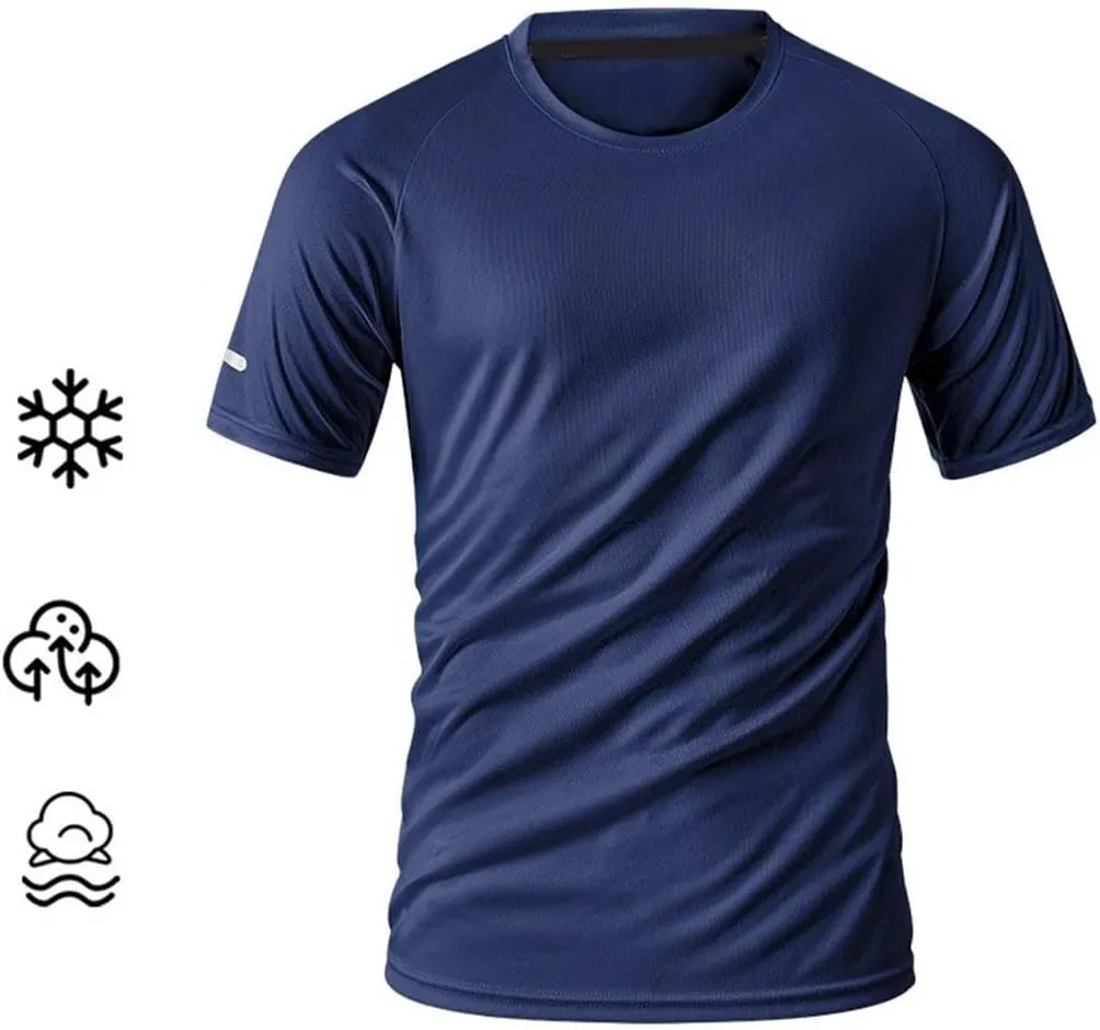Mens Summer Sports Quick Dry T-Shirt Reflective Workout Running Shirt Breathable Moisture Wicking