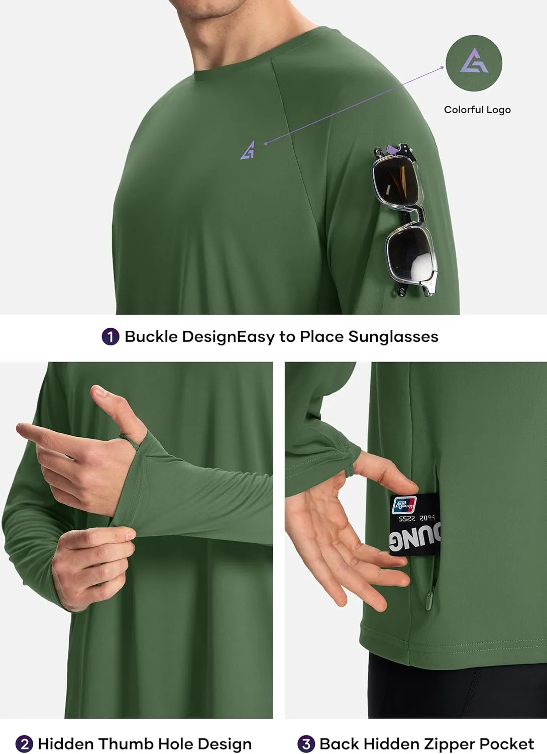 Mens Sun Protection Shirts UPF 50  Long Sleeve UV Shirt Rash Guard for Men Quick Dry Swim Fishing Beach Athletic
