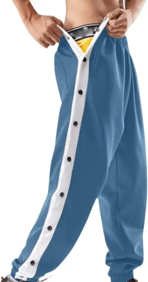 Mens Tear Away Athletic Basketball Pants Side High Split Snap Button Striped Sweatpants Jogger Workout Trousers