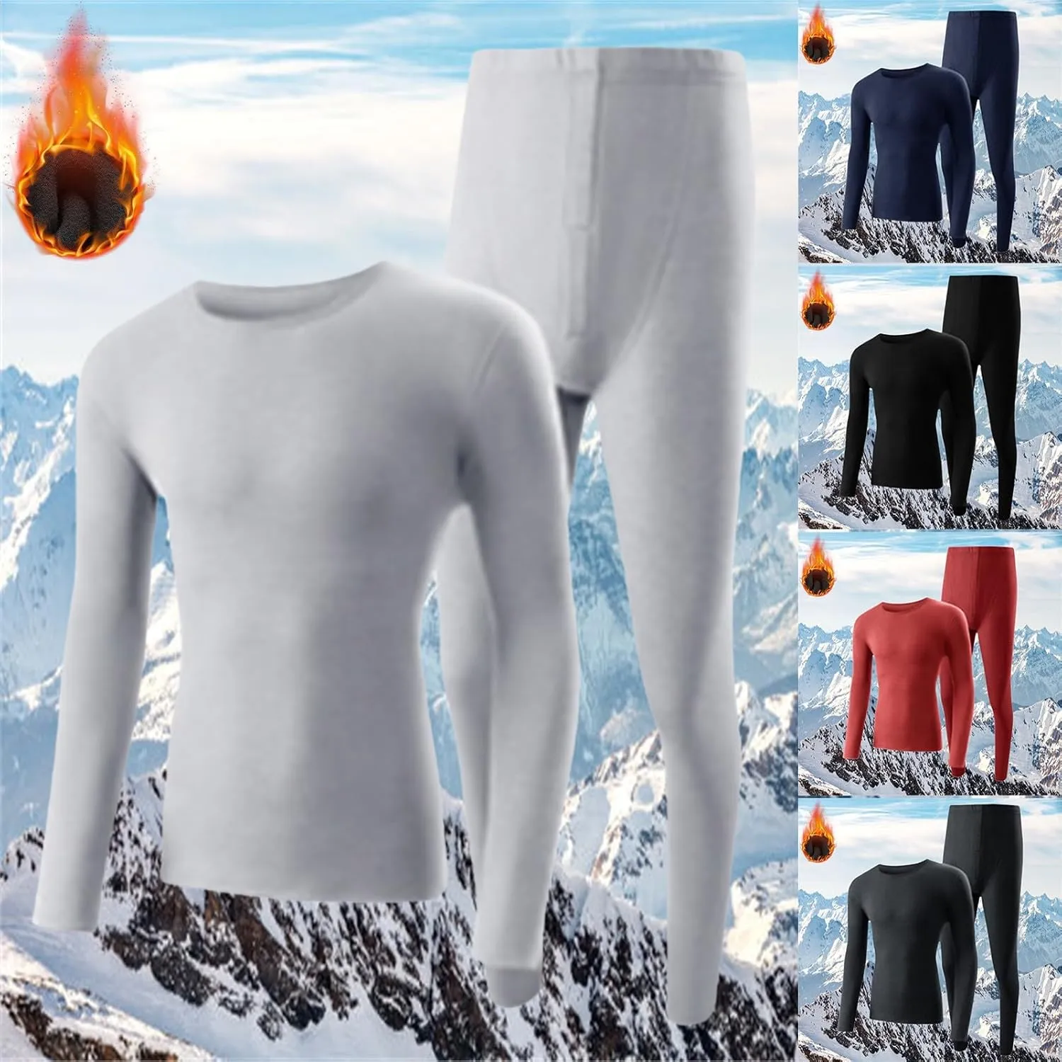 Men's Thermal Underwear Base Layer Set for Men - Orange, Sleeveless, High Neck, Cotton/Polyester, Slim Fit