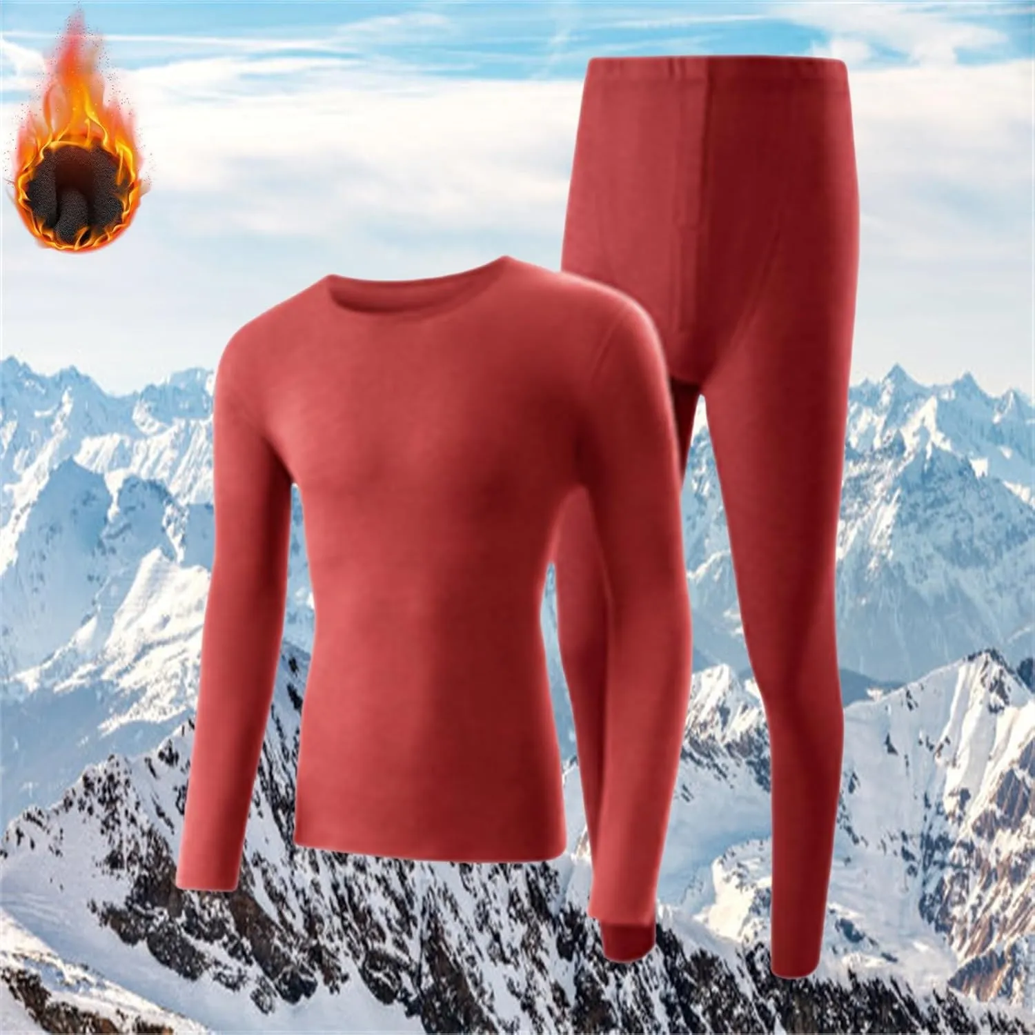 Men's Thermal Underwear Base Layer Set for Men - Orange, Sleeveless, High Neck, Cotton/Polyester, Slim Fit