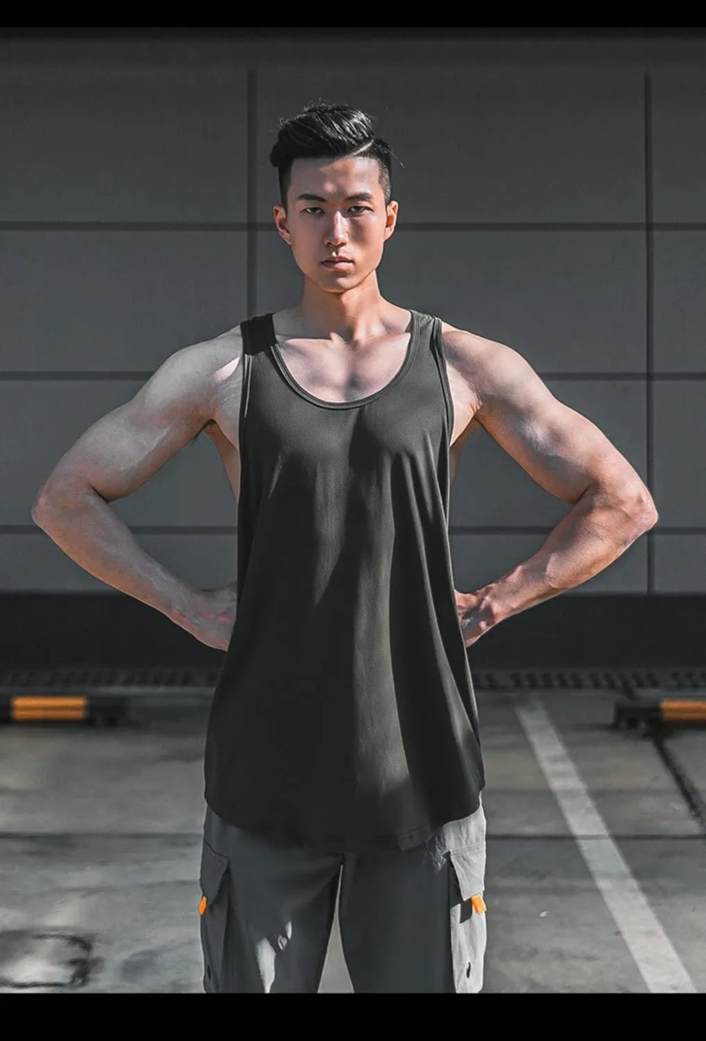 Men's training fitness solid color loose breathable bodybuilding large size quick dry sleeveless T-shirt