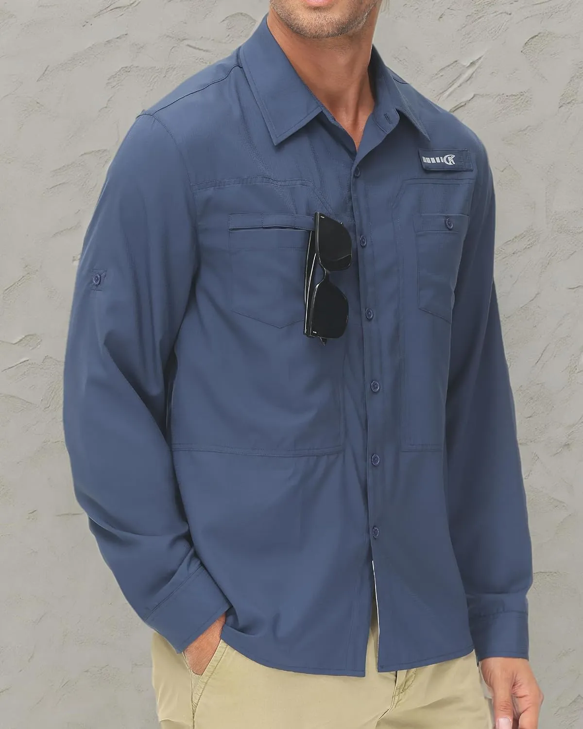 Men's UPF 50  Sun Protection Fishing Shirts Long Sleeve Lightweight Hiking Travel Work Button Down Shirt Zipper Pocket