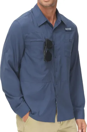 Men's UPF 50  Sun Protection Fishing Shirts Long Sleeve Lightweight Hiking Travel Work Button Down Shirt Zipper Pocket