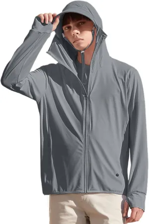 Men's UPF50  Sun Protection Hoodie Long Sleeve Thumbhole Elastic Quick Dry Sun Shirts Full Zipper Fishing Jacket