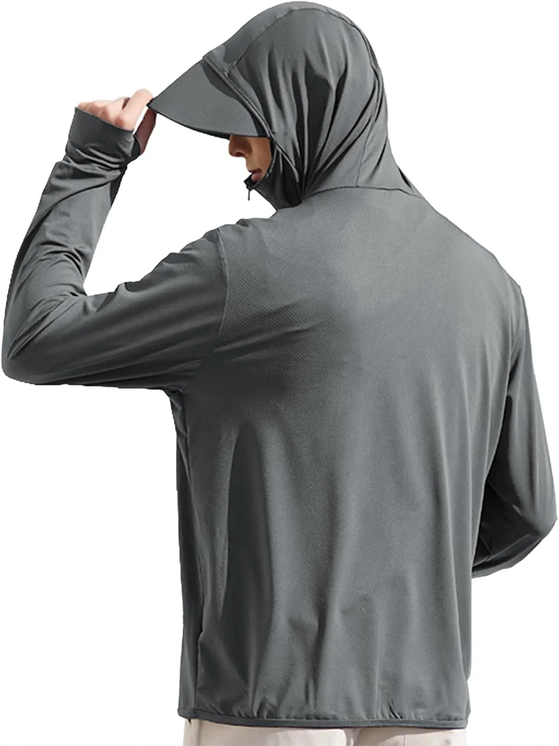 Men's UPF50  Sun Protection Hoodie Long Sleeve Thumbhole Elastic Quick Dry Sun Shirts Full Zipper Fishing Jacket