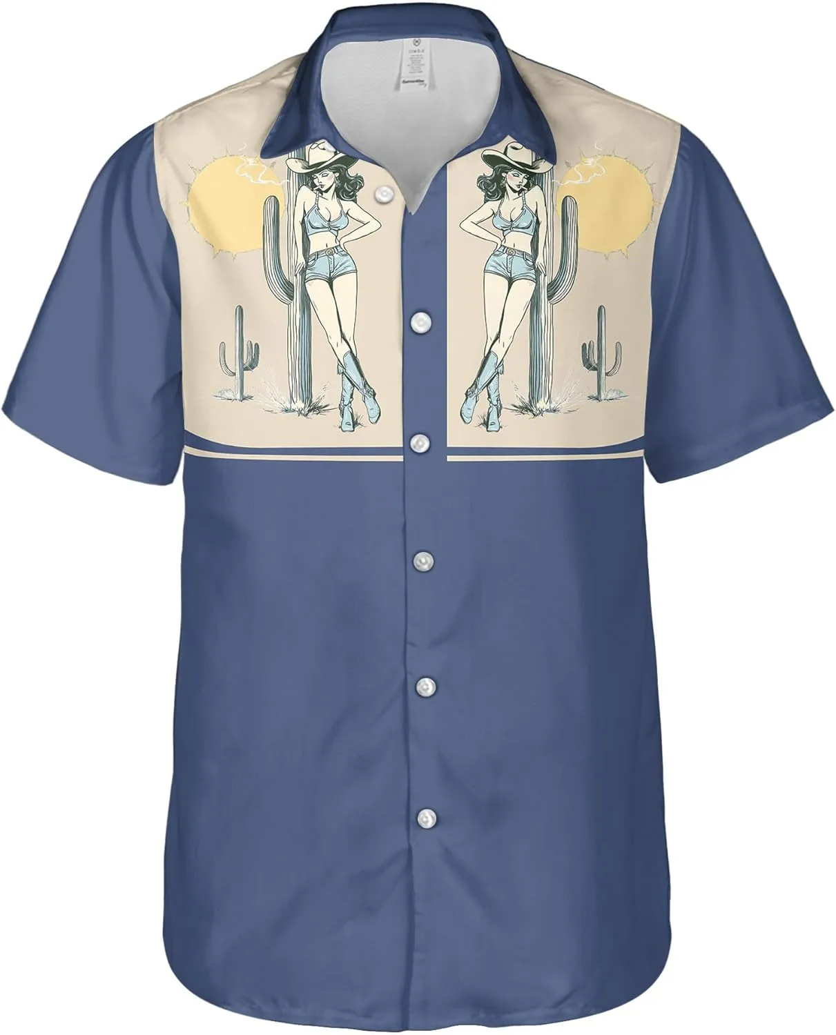 Men's Western Cowboy Shirts Short Sleeve Vintage Cowboy Hawaiian Shirt for Men