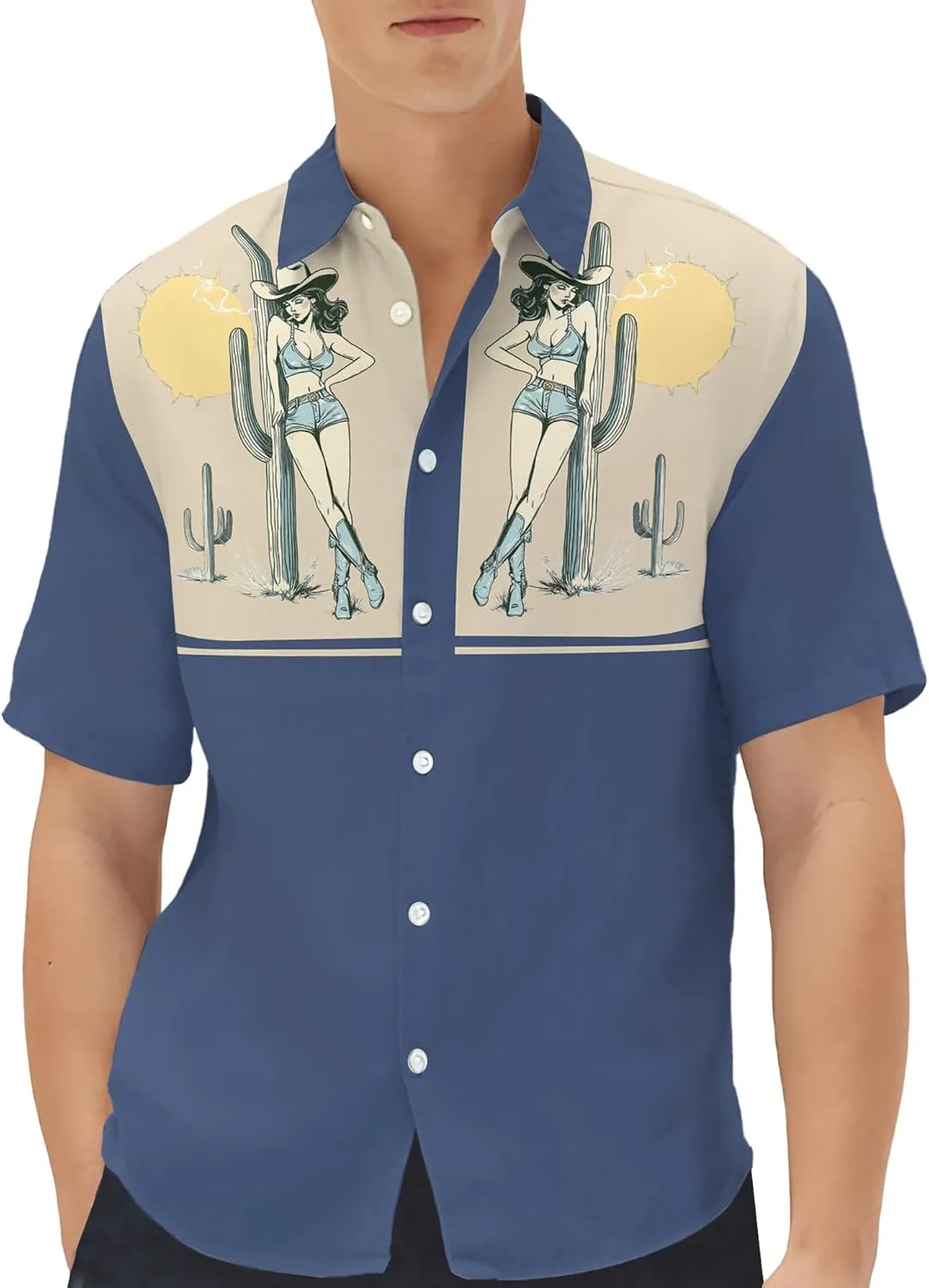 Men's Western Cowboy Shirts Short Sleeve Vintage Cowboy Hawaiian Shirt for Men