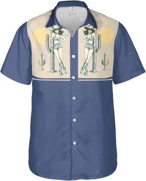 Men's Western Cowboy Shirts Short Sleeve Vintage Cowboy Hawaiian Shirt for Men