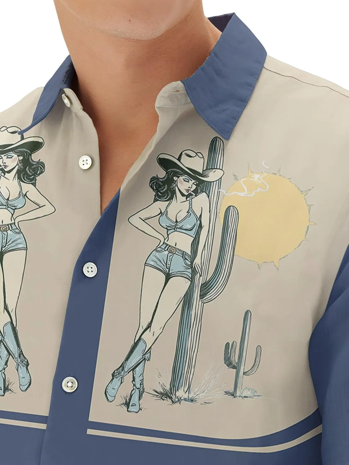 Men's Western Cowboy Shirts Short Sleeve Vintage Cowboy Hawaiian Shirt for Men