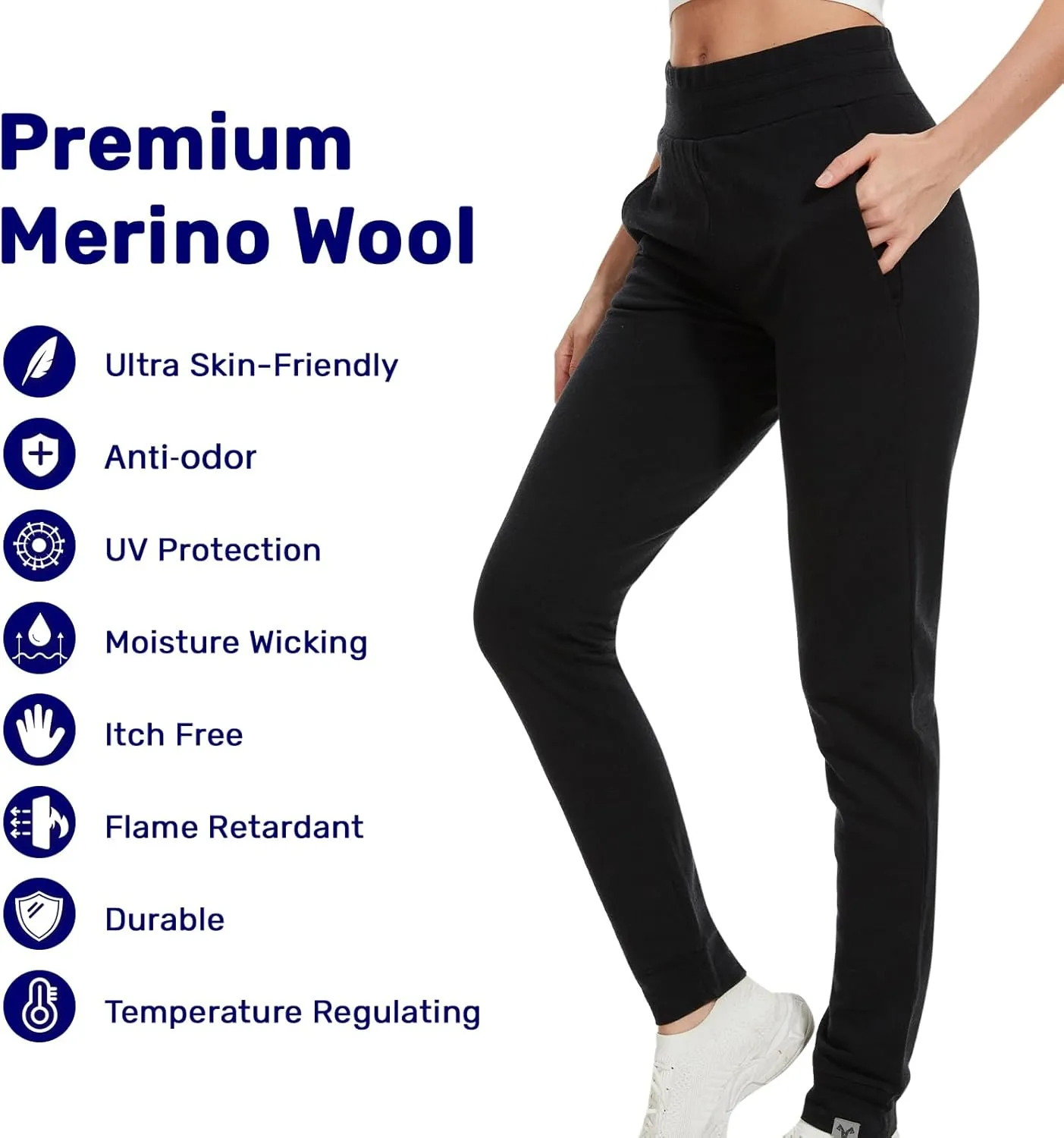 MERINNOVATION Women's Merino Wool Jogger Pant Thermal Sweatpant for Running Breathable Wicking Anti-Odor