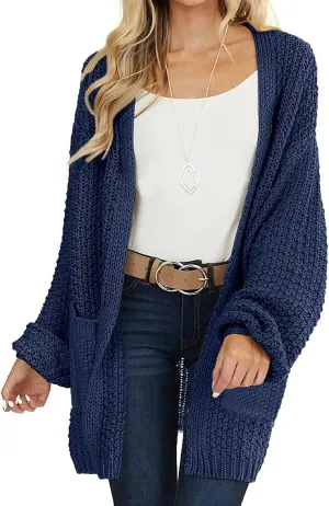 MEROKEETY Women's 2024 Fall Open Front Chunky Knit Sweater Oversized Lantern Sleeve Cardigan Outwear