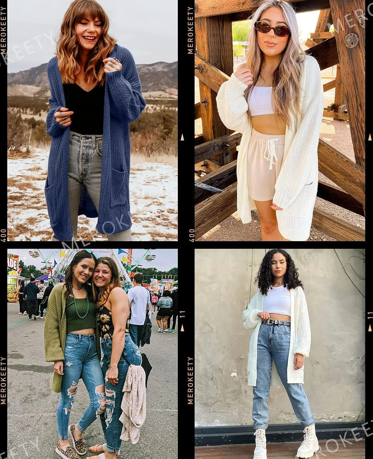MEROKEETY Women's 2024 Fall Open Front Chunky Knit Sweater Oversized Lantern Sleeve Cardigan Outwear