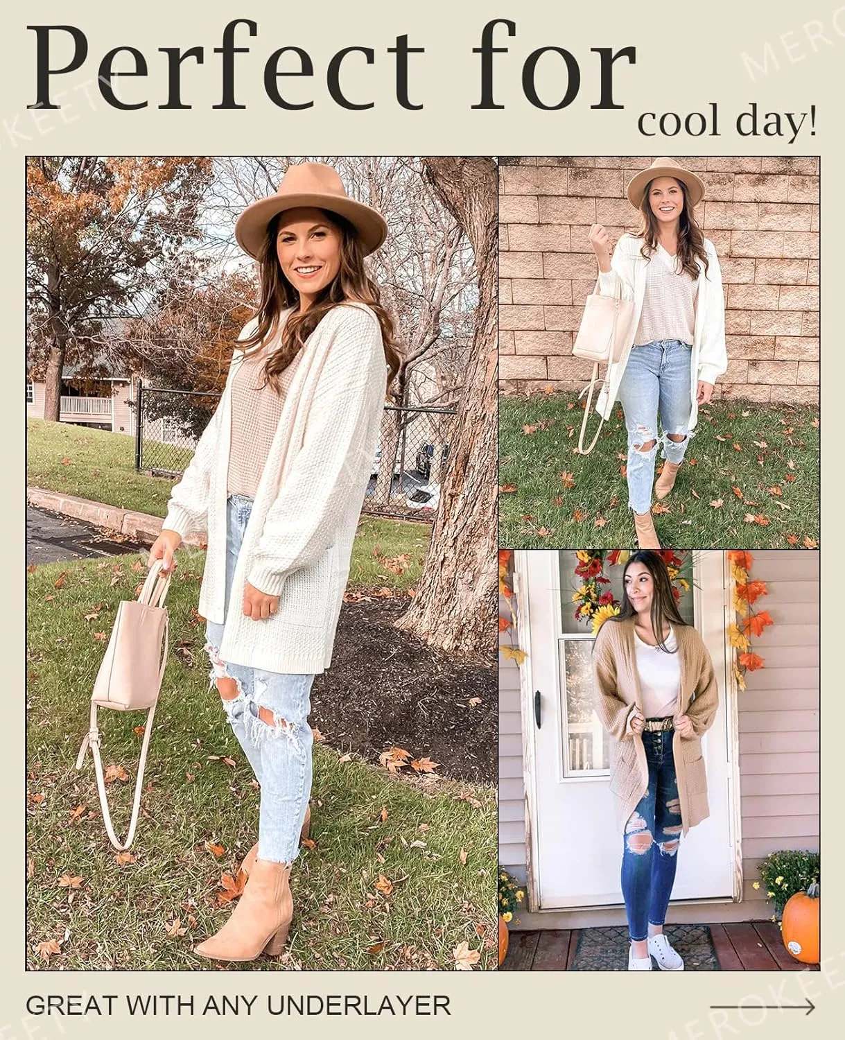 MEROKEETY Women's 2024 Fall Open Front Chunky Knit Sweater Oversized Lantern Sleeve Cardigan Outwear