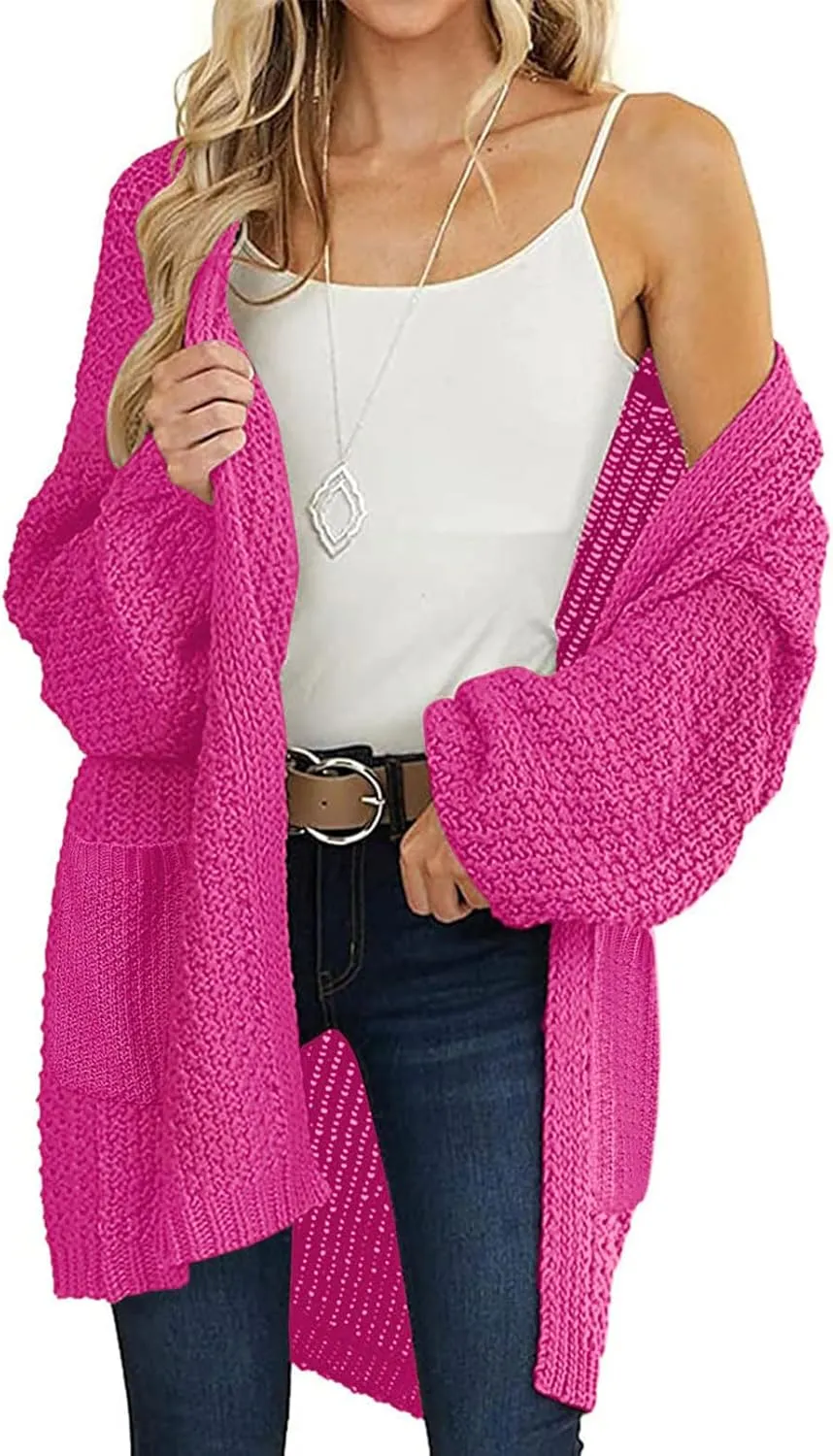 MEROKEETY Women's 2024 Fall Open Front Chunky Knit Sweater Oversized Lantern Sleeve Cardigan Outwear