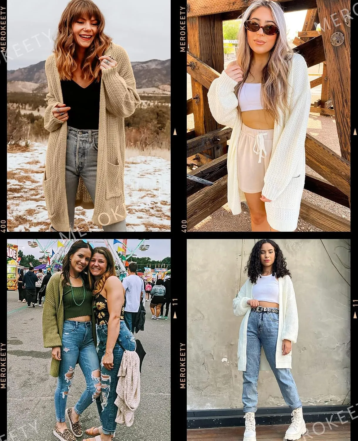 MEROKEETY Women's 2024 Fall Open Front Chunky Knit Sweater Oversized Lantern Sleeve Cardigan Outwear