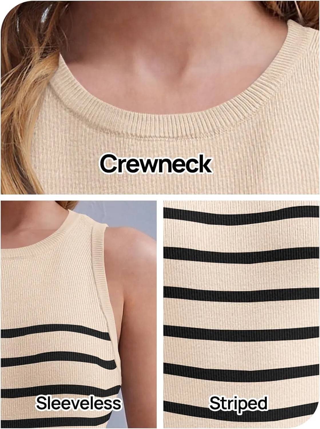 MEROKEETY Women's Ribbed Knit Tank Top 2025 Summer Casual High Neck Striped Sleeveless Shirts