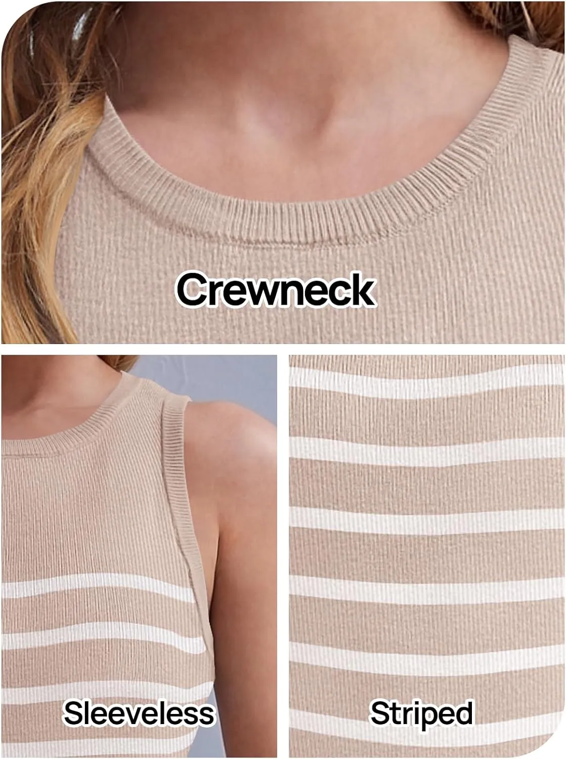 MEROKEETY Women's Ribbed Knit Tank Top 2025 Summer Casual High Neck Striped Sleeveless Shirts