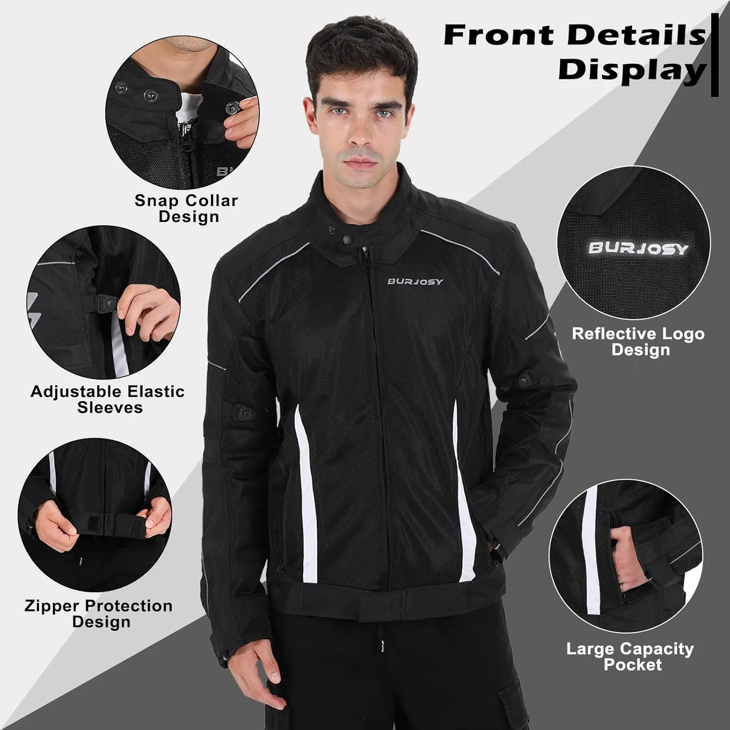 Mesh Motorcycle Jacket for Men, Summer Motorbike Biker Jacket, Reflective Lightweight Breathable Riding Jacket