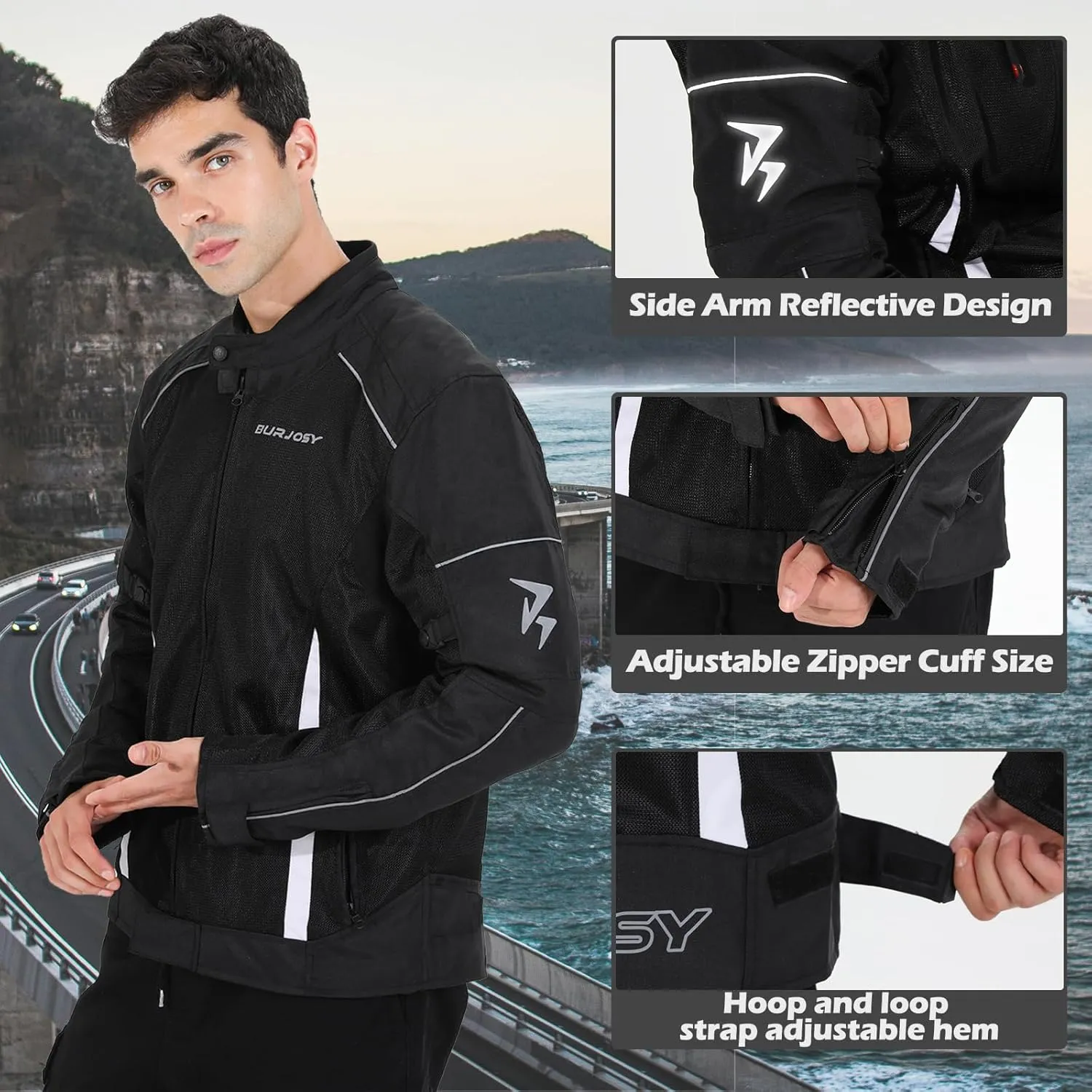 Mesh Motorcycle Jacket for Men, Summer Motorbike Biker Jacket, Reflective Lightweight Breathable Riding Jacket