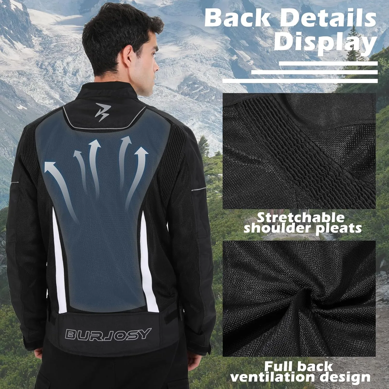 Mesh Motorcycle Jacket for Men, Summer Motorbike Biker Jacket, Reflective Lightweight Breathable Riding Jacket