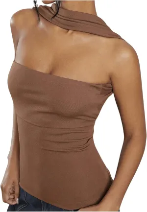 Milumia Women Ruched Strapless Halter Tube Top Open Back Slim Fit Bandeau Shirts