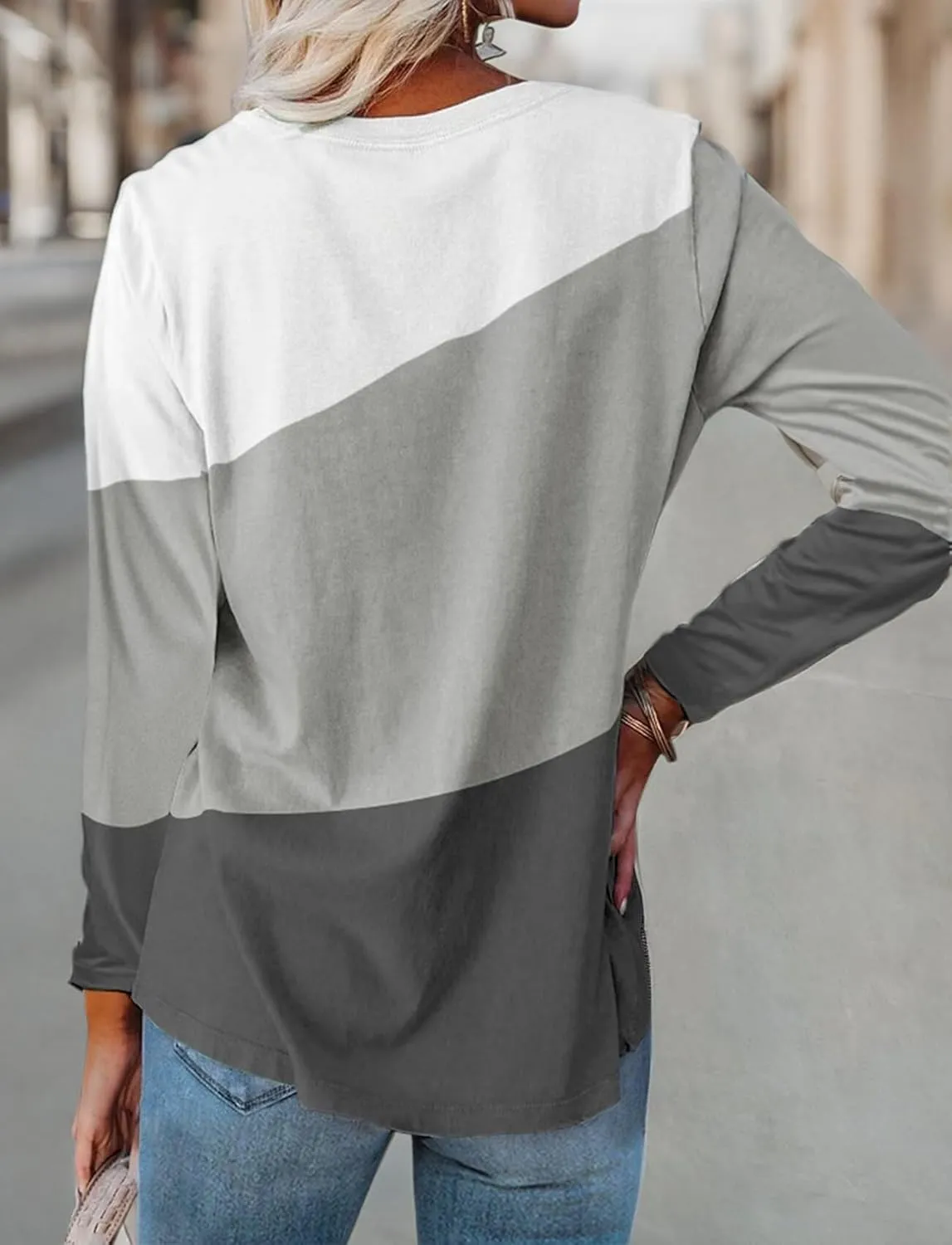 Minetom Women's Color Block Tops Casual Long Sleeve Tunic Round Neck Pullover Shirts
