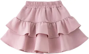 Mini Skirts For Little Girls A-Line Elastic Waist Cute Ruffle Cake Skirt Casual Fashion Skorts