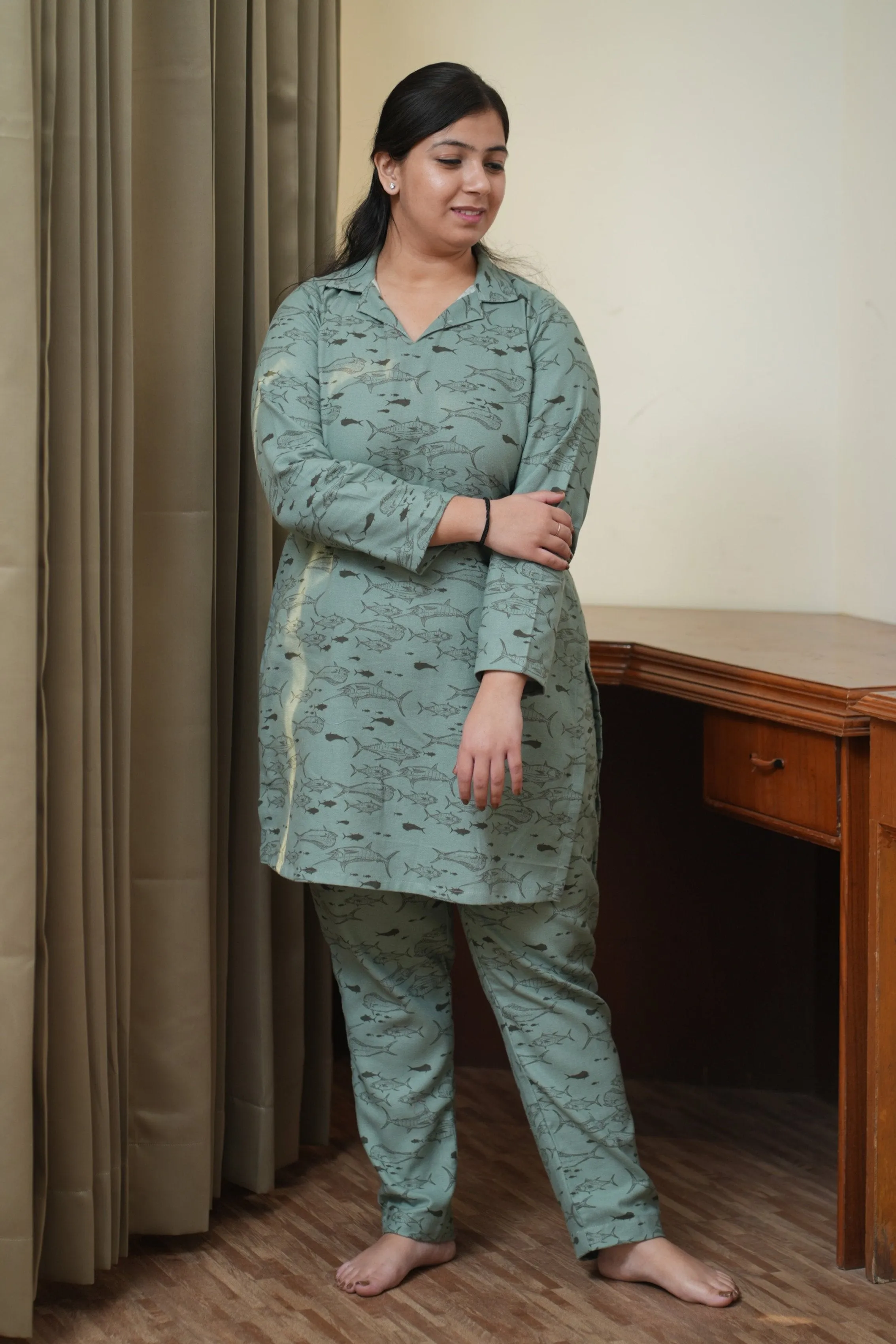 Mint Marine Woollen Night Suit