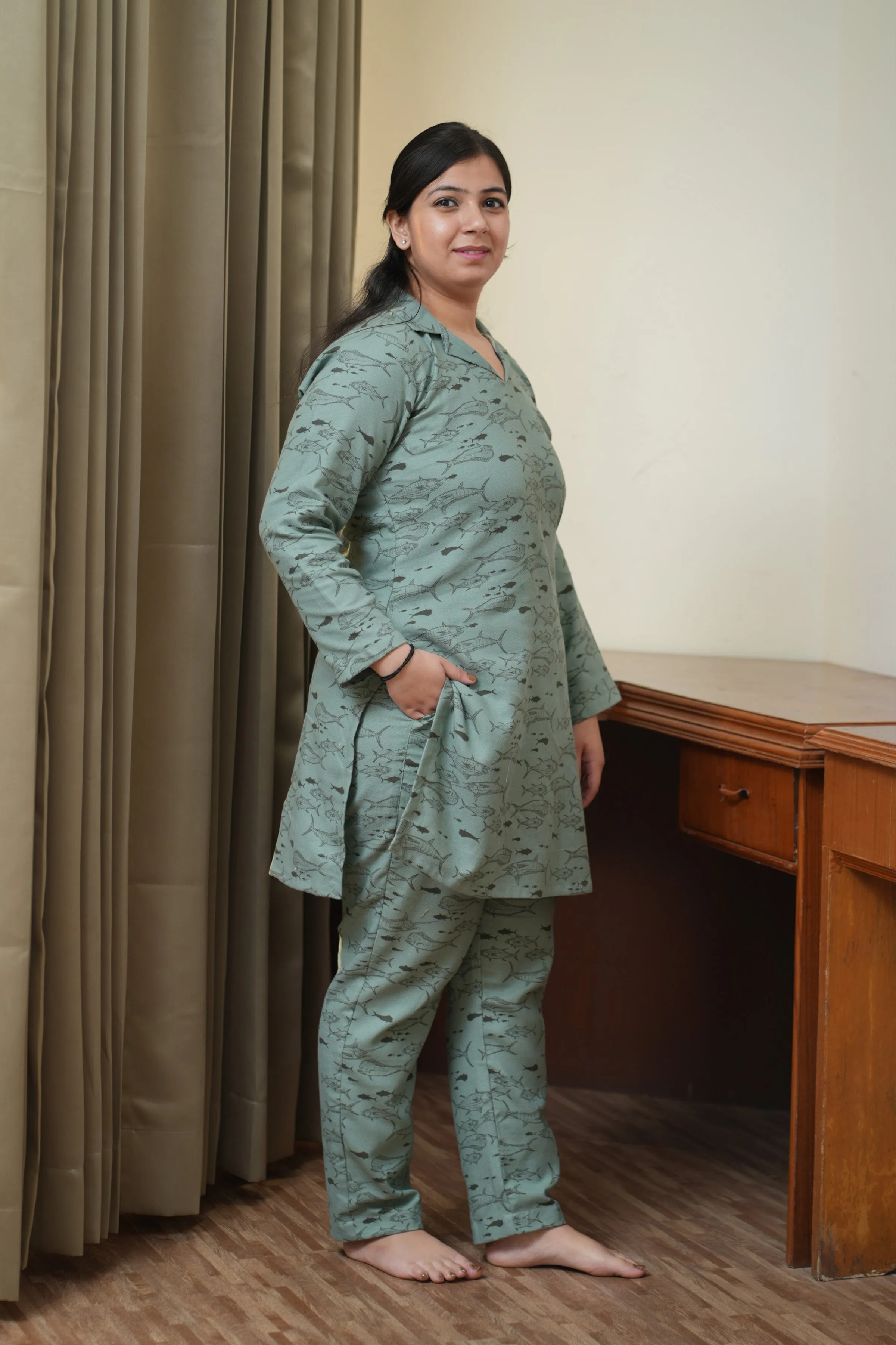 Mint Marine Woollen Night Suit