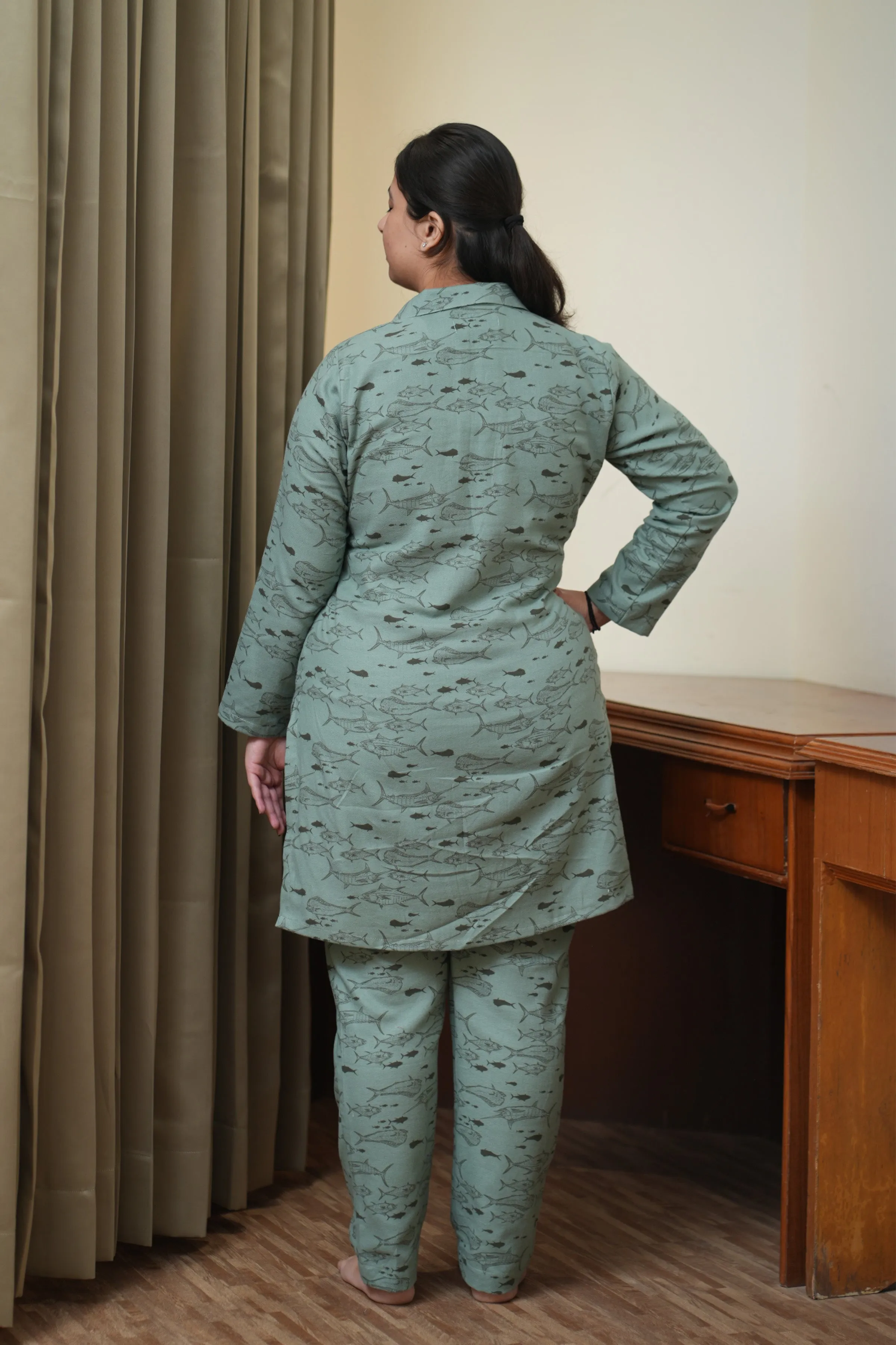 Mint Marine Woollen Night Suit