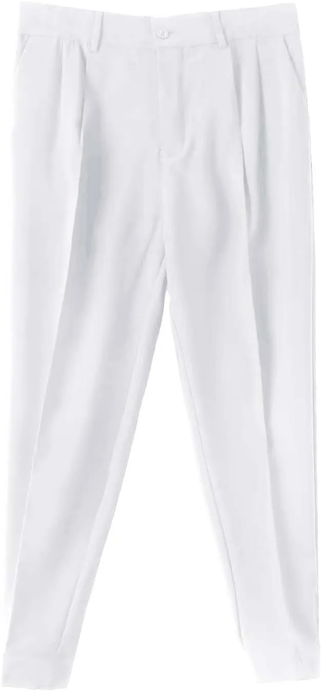 Miyaomn Trendy Pleated Flat Front Dress Pants for Men Tapered Slim Fit Solid Straight Leg Casual Pull-On Trousers with Pocket