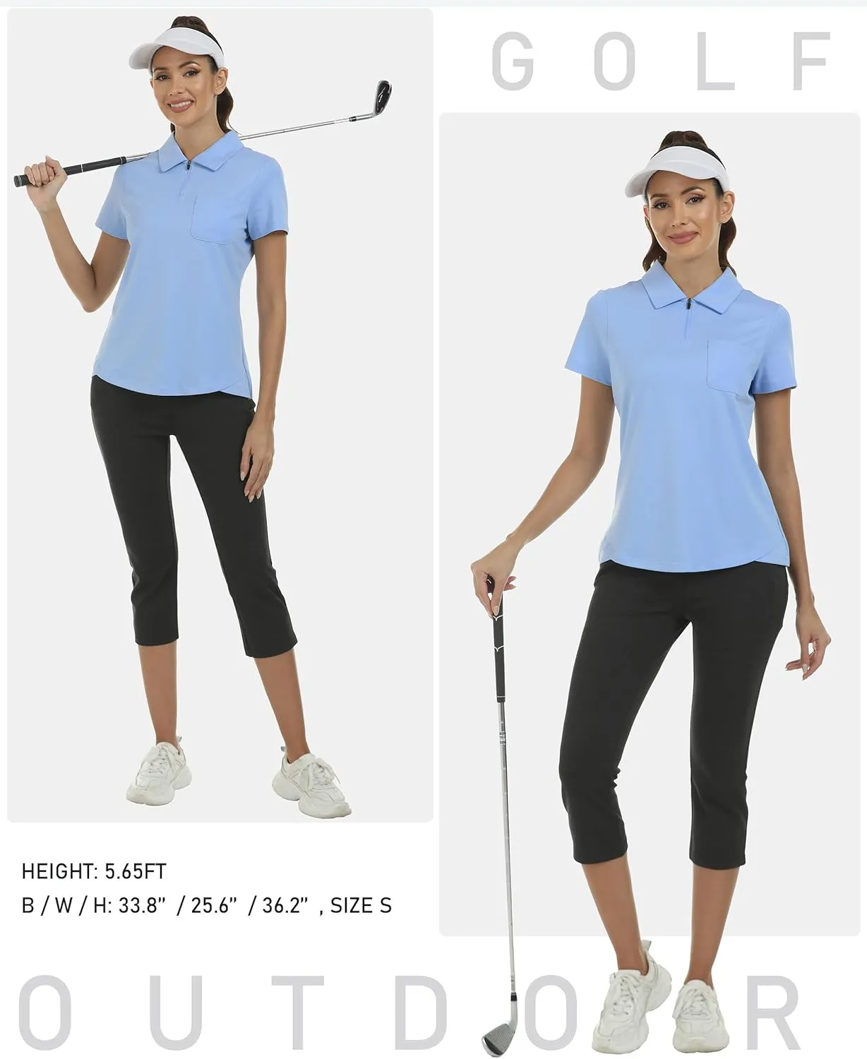 MoFiz Womens Zip up Golf Polo Shirt Short Sleeve Workout Golf Top Moisture Wicking Lightweight Tennis Shirts