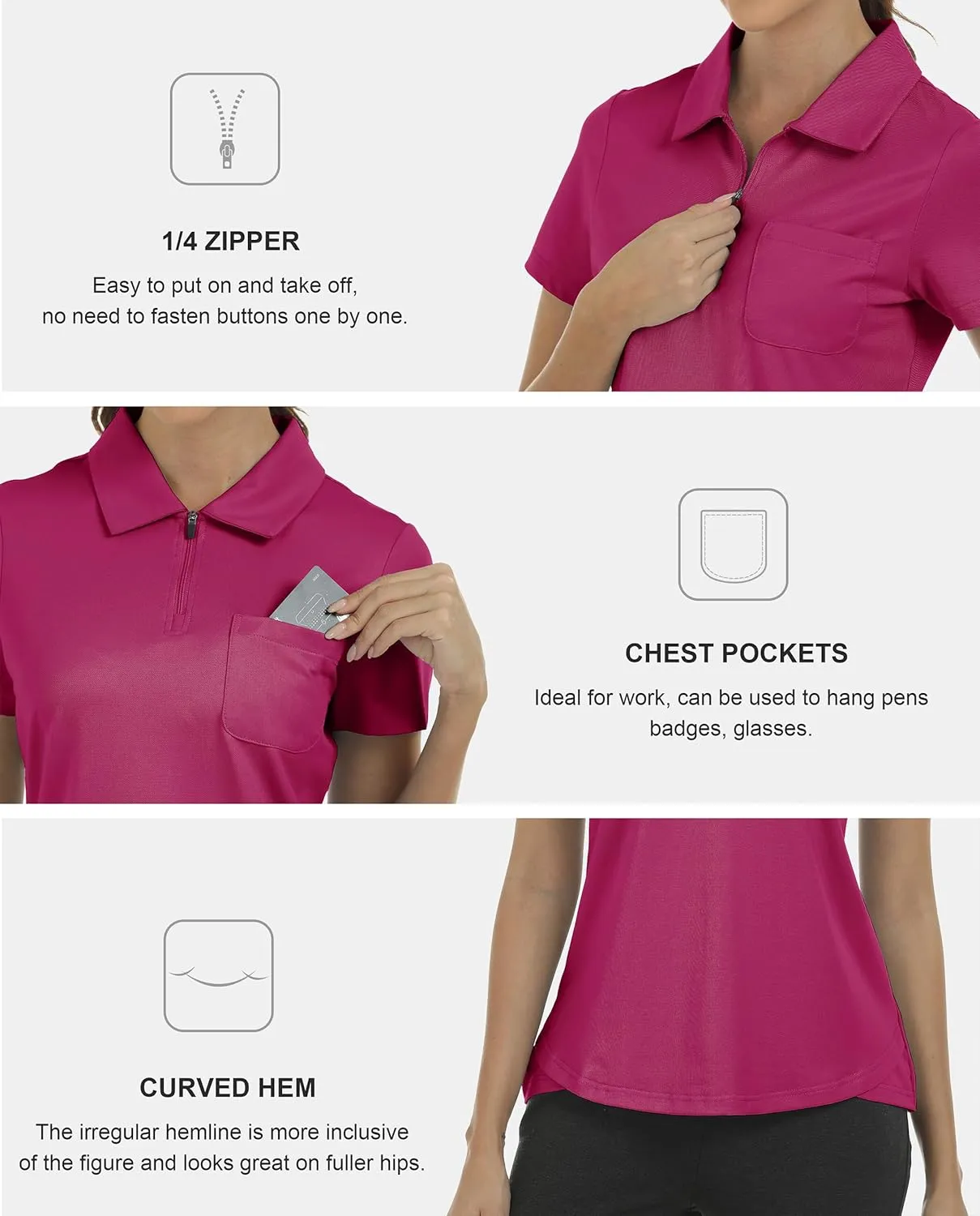 MoFiz Womens Zip up Golf Polo Shirt Short Sleeve Workout Golf Top Moisture Wicking Lightweight Tennis Shirts